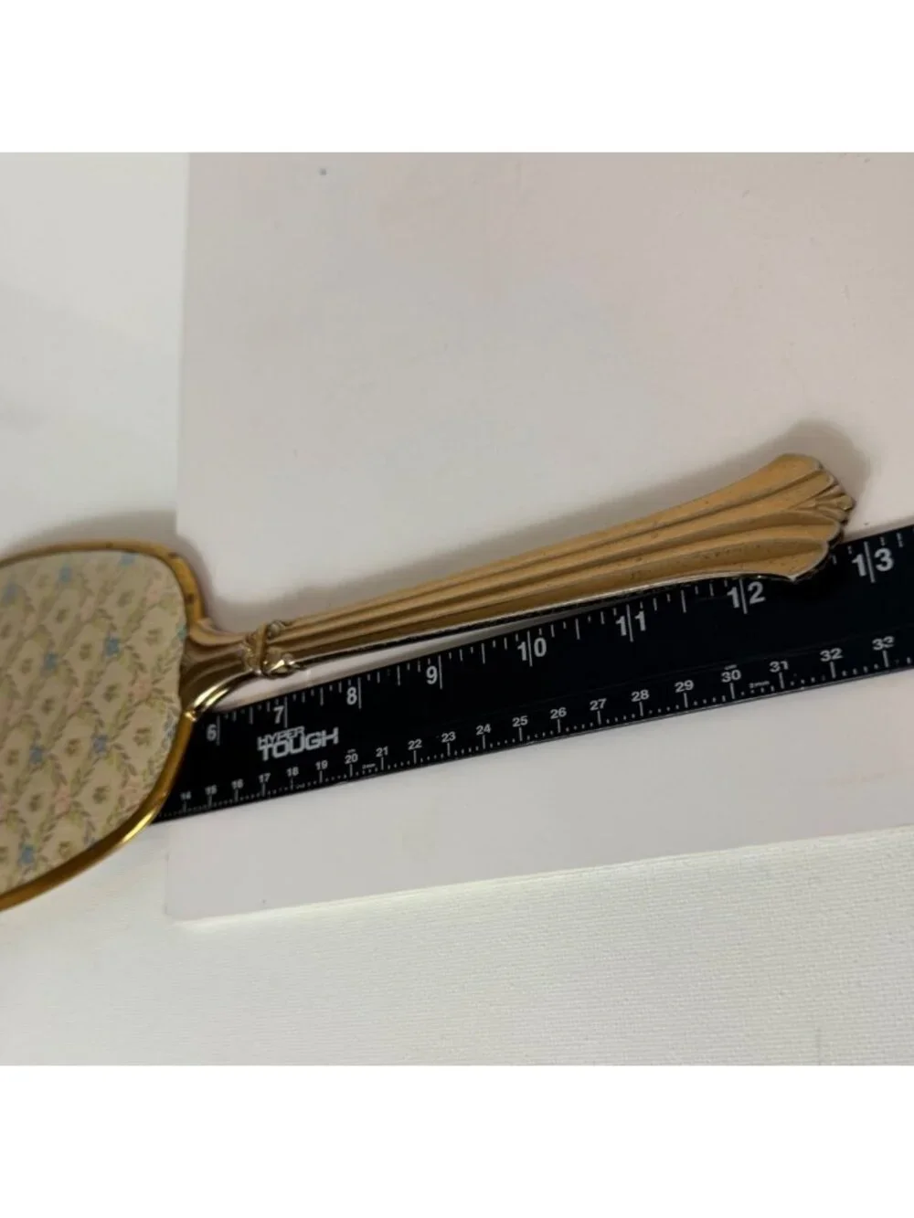 Vanity Hand Mirror Boudoir Decor Blue Floral VTG Brass Tone Hollywood Regency